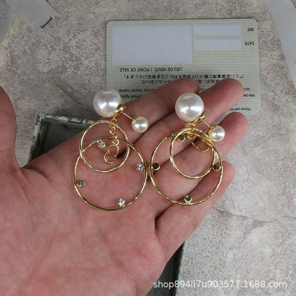 

d home/di home 2020 new cd letter pearl earrings women's internet celebrity all-match long tassel earrings elegant fashion, White