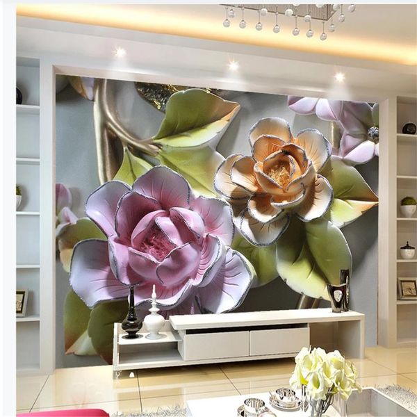 

3d flower wallpapers embossed tv background wall sofa living room resin decorative painting 3d stereoscopic wallpaper