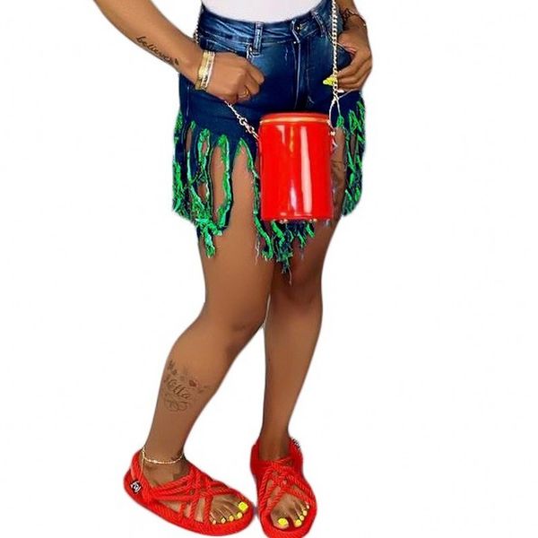 

2020 mid waist short jeans women fashion tassel pocket straight denim short pants summer casual shorts slim vacation beach jeans, Blue
