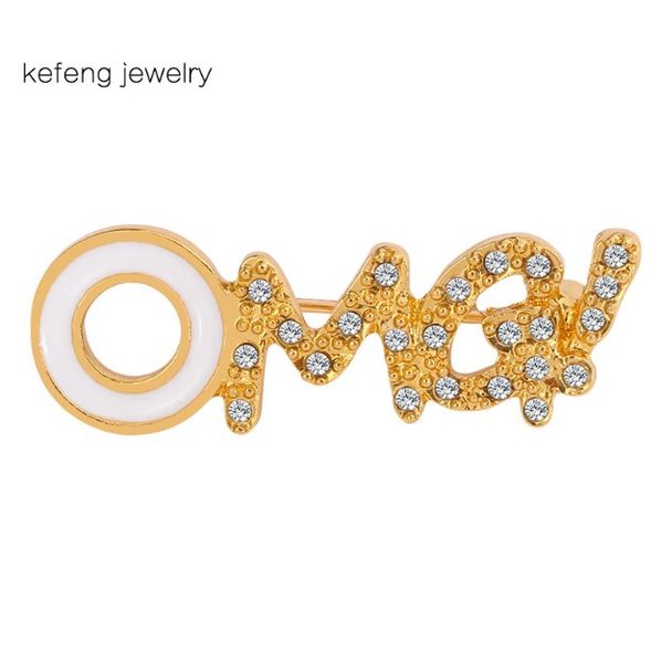 

gold color rhinestone letter brooch "omg" creative fashion brooches women and men pin fashion jewelry new 2020, Gray