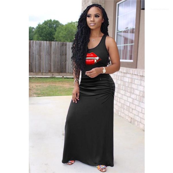 

ladies dresses camisole lip print pleated office dresses summer panelled women dresses designer scoop neck, Black;gray