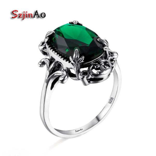 

szjinao wholesale processing vintage rings for womengreen emerald 925 sterling silver fashion jewelry 2020 new, Golden;silver