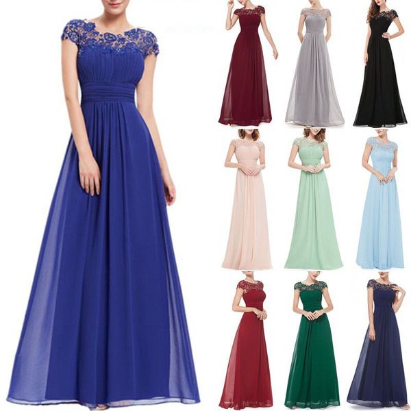 

in stock royal blue bridesmaid dresses chiffon cap sleeve long country maid of honor 2020 open back lace formal prom evening gown, White;pink