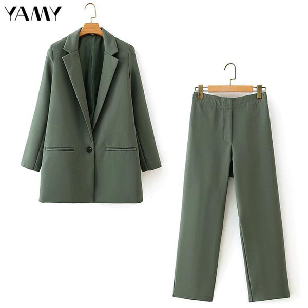

women's two piece pants 2021 women blazers suits vintage solid long sleeve lapel jacket high waist ankle-lengt female autumn zoravicky, White
