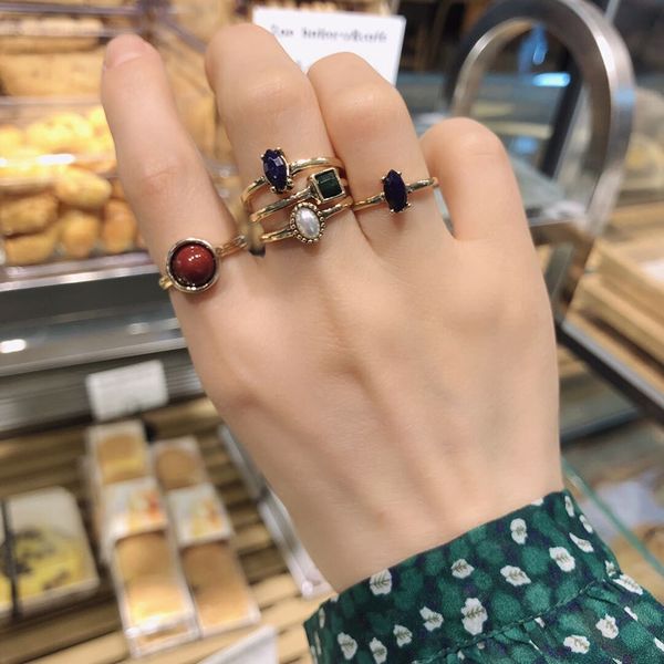 

2020 fashion simple design vintage midi ring geometric joint rings sets for women imitation pearls finger rings anillos jewelry, Golden;silver