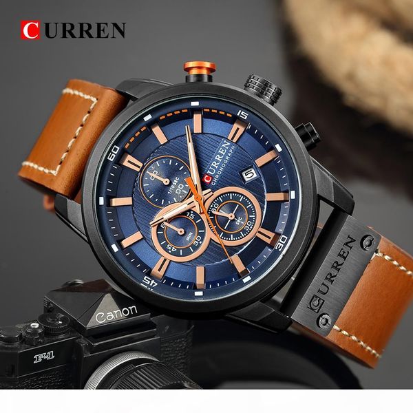 

curren 8291 fashion leather strap quartz men watches casual date business male wristwatches clock montre homme, Slivery;brown
