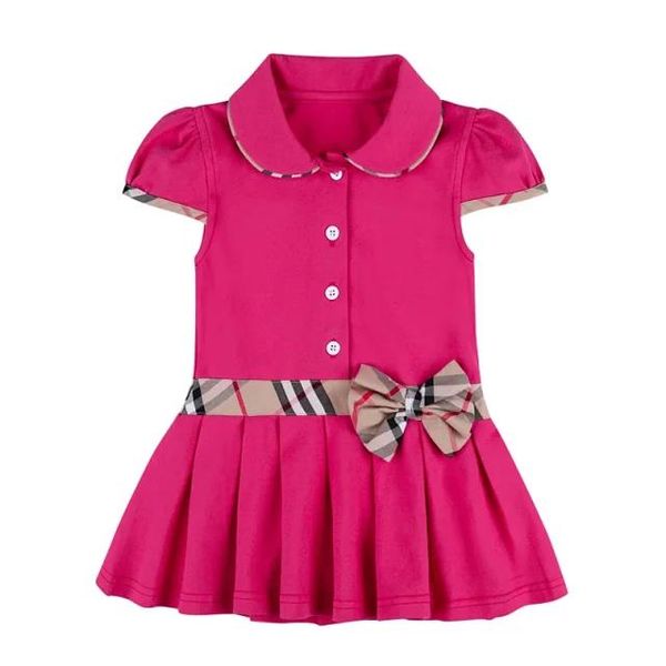 

girls dress 2020 summer ins new arrivals girls short sleeve plaid lace cotton lapel plaid bow dress 2 colors, Red;yellow