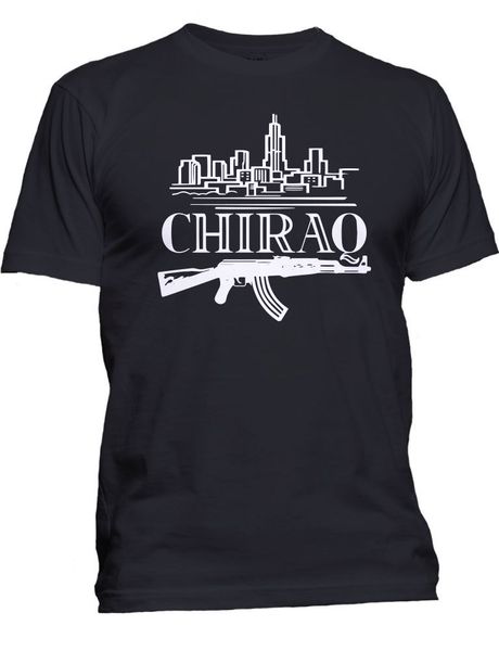 

2019 new summer man tee shirt men's chiraq chicago t-shirt hip hop usa gangster ak-47 gun graphic tee funny t-shirt