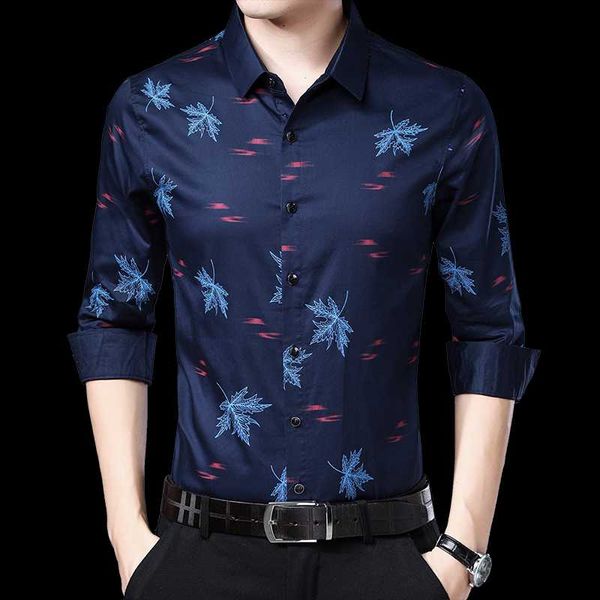

men's casual shirts browon shirt men long sleeve 2021 slim fit print polyester full turn-down collar social business clothing, White;black
