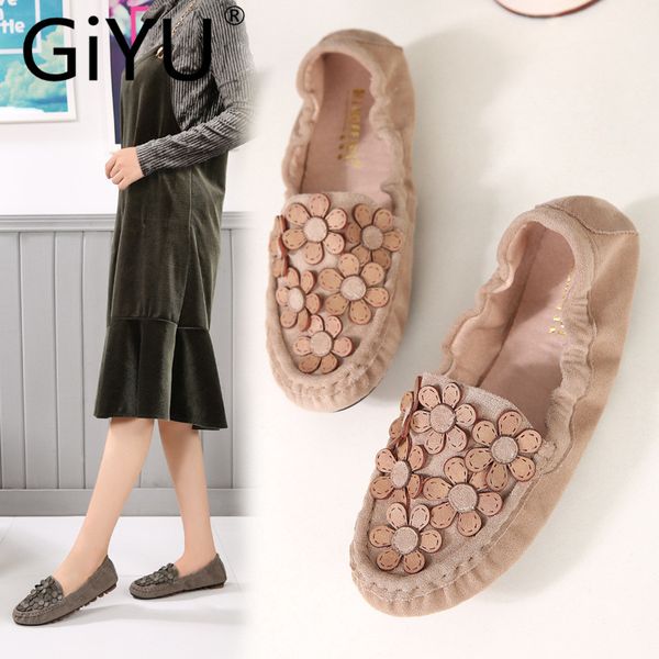 

large size women ballerina flats shoes lady slip on loafers flower moccasins suede comfortable driving peas shoes zapatos mujer, Black