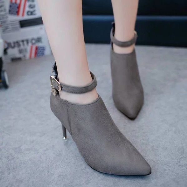 

cresfimix zapato tacon alto women classic grey comfort back zip stiletto heel boots lady leisure autumn & winter boots b6406c, Black