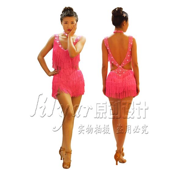 

customized women latin dance dress sparkly rhineston fringe salsa skirt evening dresses lady ballroom competition clothes, Black;red
