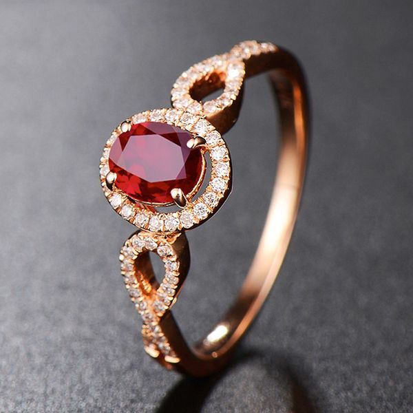

new arrival ruby gemstones ring for women 18k rose gold red gem colorful stone engagement wedding rings zircon diamond jewelry, Golden;silver