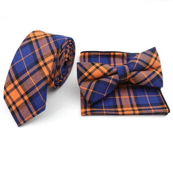 

mens 100% cotton designer skinny striped plaid soft pocket square handkerchief butterfly bow tie 6cm ties suits sets for men, Blue;purple