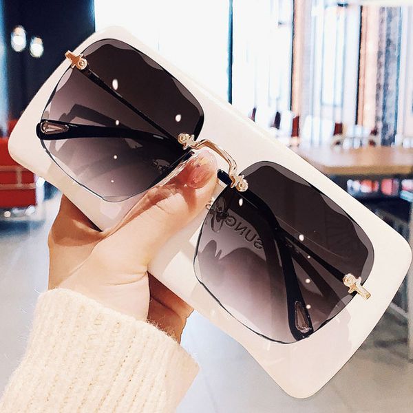 

fashion brand designer rimless square wave sunglasses women men gradient shades frameless eyeglasses uv400 gafas, White;black