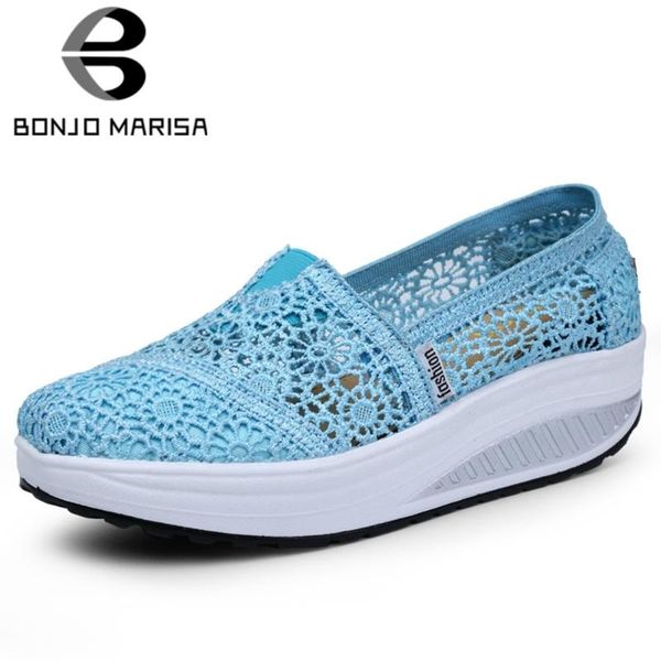 

bonjomarisa new summer daily breathable slip-on flat platform lace flats women comfy wedges summer shoes woman, Black