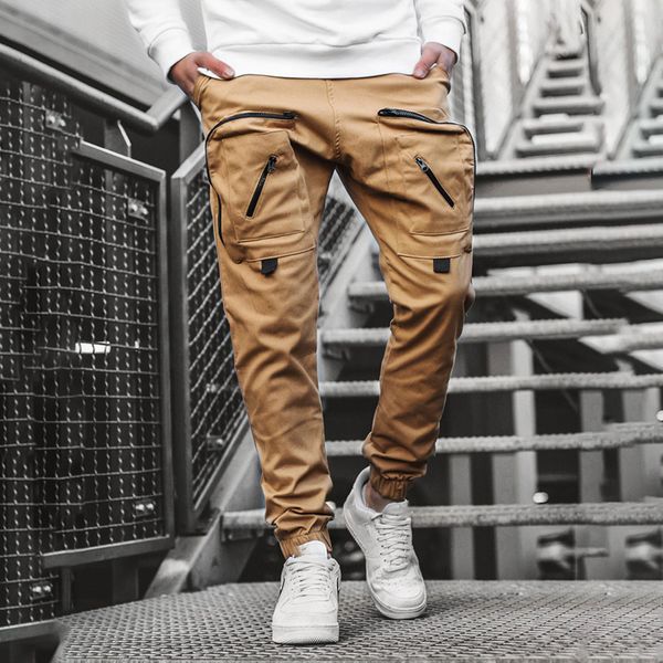 

2020 new male pants men's casual sports cargo pants men jogging combat workout trousers solid pocket safari style, Black