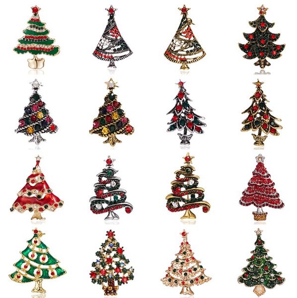 

rhinestone crystal christmas tree brooches women trendy exquisite pins gift sweater dress accessories christmas jewelry, Gray