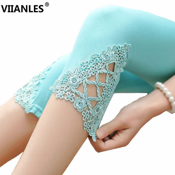 

viianles hollow out lace legging cotton summer leggings women short leggin white pants black casual capris elastic leggins