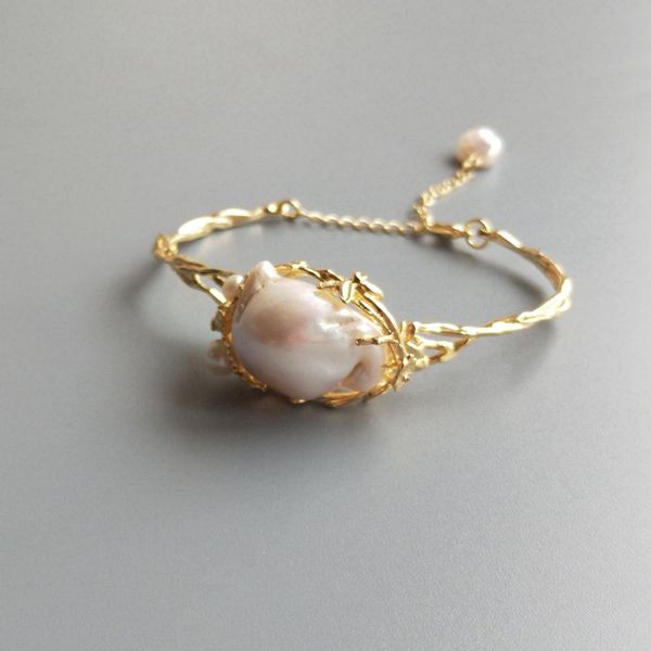 

lii ji freshwater pearl baroque pearl gold color bangle bracelet for women jewelry, Golden;silver