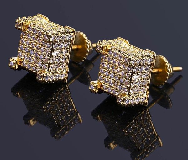 

мода роскошные серьги для hip hop мужчины grade качество 18k позолоченный медь площади циркон стад серьги серебра 925 ear16, Golden;silver