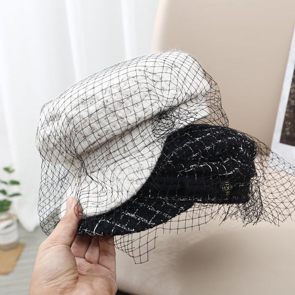 

stingy brim hats 202109-jun85 autumn blended mesh lady octagonal hat women visors cap, Blue;gray