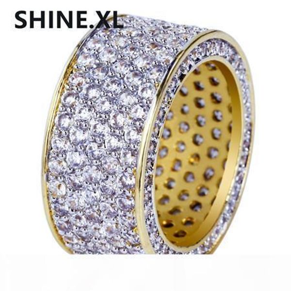 

new style hip hop rock micro pave cubic zircon ring full iced out bling copper gold color rings for male jewelry, Silver