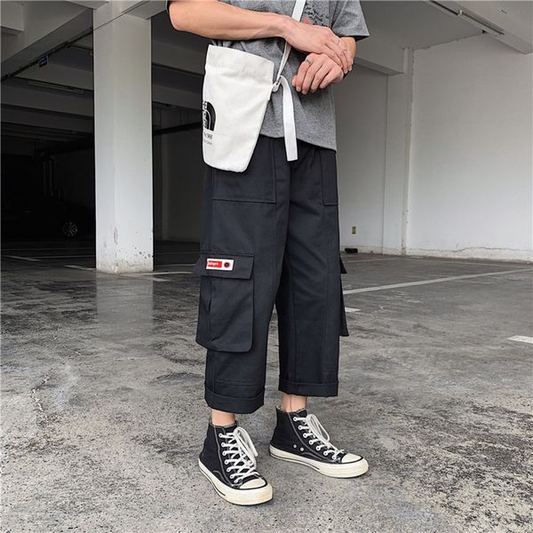 

cropped wide- men's loose bf wide leg wide leg pants spring casual student straight all-match harem pants trendy dskkp, Blue