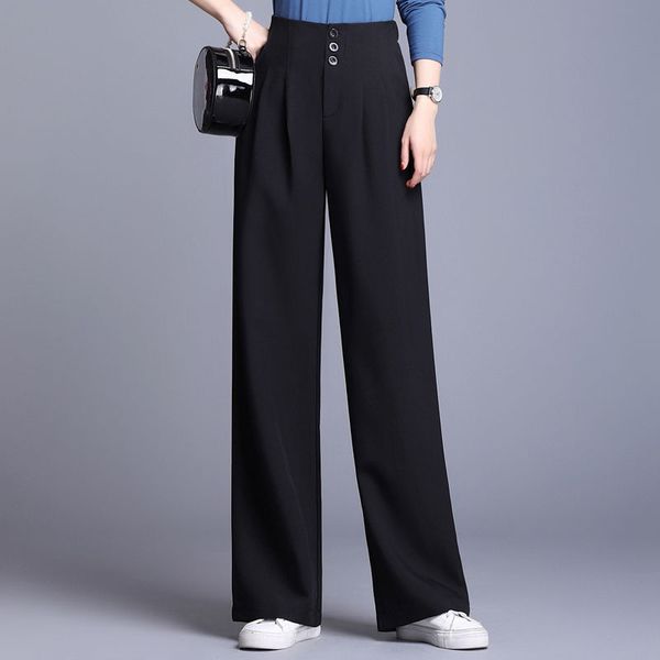 

women's pants & capris women 2021 autumn winter wide leg female high waist long straight elegant office ladies suit trousers pantalone, Black;white