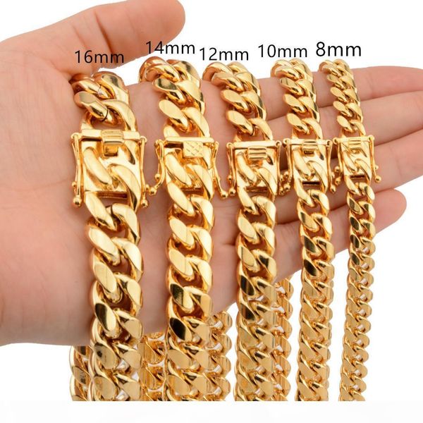

8mm 10mm 12mm 14mm 16mm miami cuban link chains stainless steel mens 14k gold chains high polished punk curb necklaces, Silver