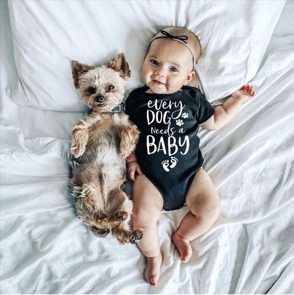 

0 24m infant newborn baby girls boys short sleeve every dog needs a baby letter print romper jumpsuit outfit clothes summer, Blue