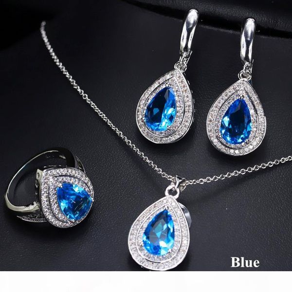 

elegant and fashion women jewelry set white gold plated cz earrings necklace ring 3 in1 jewelry set for girls women ly-035, Silver