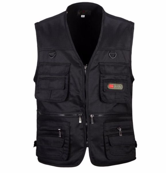 

men's vests 2021 spring and autumn men vest army green waistcoat casual multi-pocket travel or work wear durable plus size, Black;white