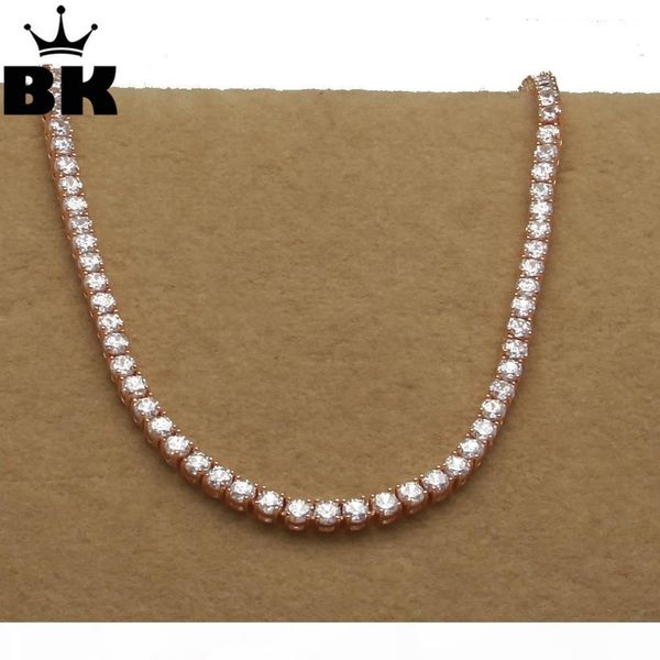 

the bling king 1 row rose gold 5mm cz tennis chain necklace copper hip hop round cut iced out cubic zirconia mens jewelry, Silver