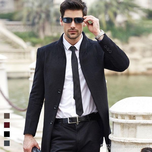 

outerwear business mens work coat men designer blends coats wool long slim fit casual winter jacket, Black