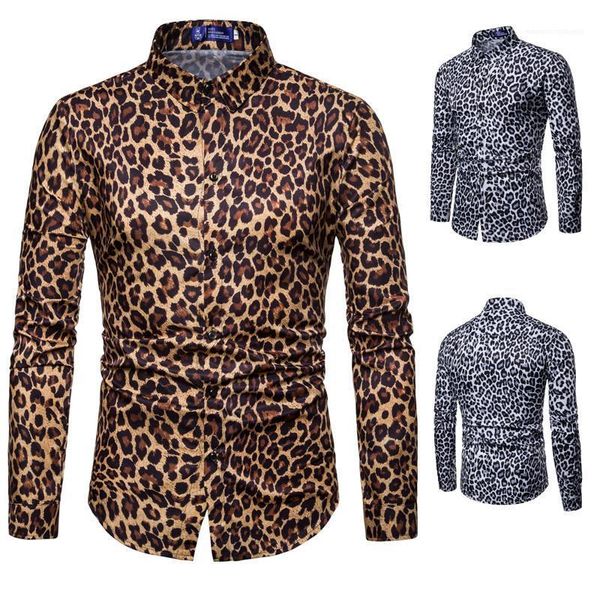 

casual lapel neck males clothing digital leopard print mens designer shirts fashion leopard print single breasted mens shirts, White;black