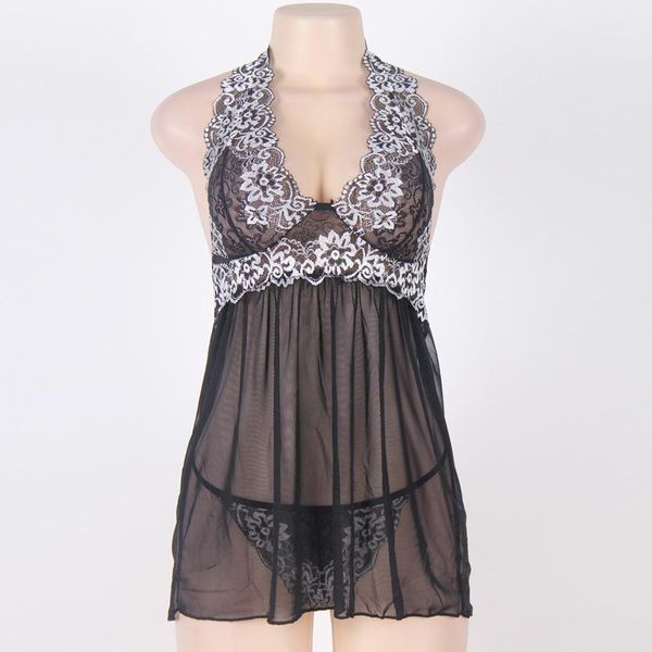 

halter dress brief underwear 2pcs sets 5xl women summer pyjamas lace, Black;white