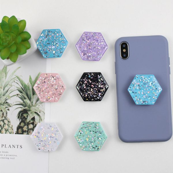 

new hexagon glitter epoxy glue mobile phone folding bracket phone holder stand bracket balloon