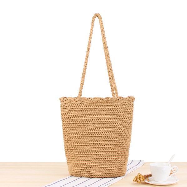 

cotton rope knitting women bag summer beach handbag fashion lady bucket shoulder bag for outing holiday vacation bali bohemia