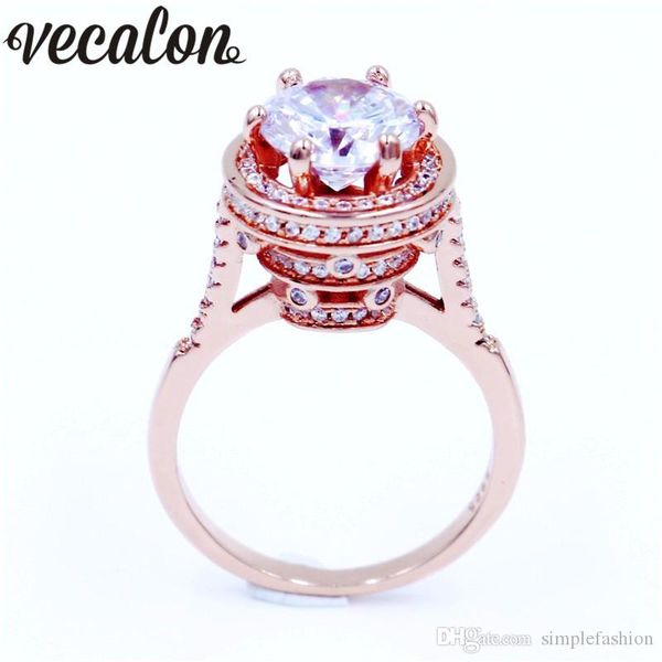 

vecalon vintage women ring round cut 4ct diamonique cz rose gold filled 5 layer engagement wedding ring for women men gift, Slivery;golden