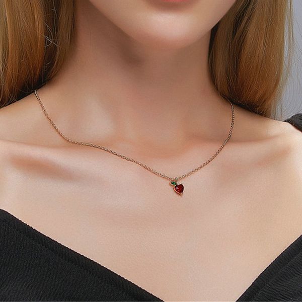 

lovely red apple necklace for women summer fruit pendant beautiful girl chain simple student jewelry gold decoration gitf, Golden;silver