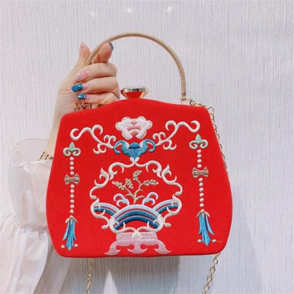 

2020 embroidery evening clutch bags chinese style wedding banquet purse vintage bride wallets shoulder chain bags