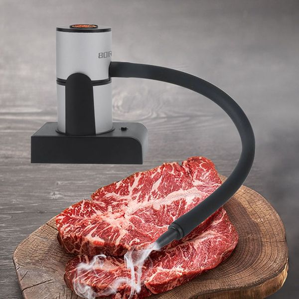 

portable smoking gun, food cocktail smoke infuser drink smoker kit for meat salmon sausage kitchen indoor outdoor, wood chips included