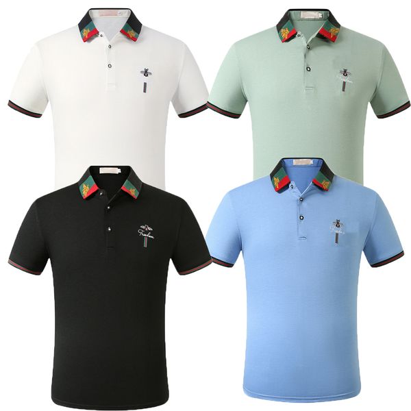 

fashion casual polo shirts summer england classic short sleeve striped light blue polos embroidery pullover lapel mens polo, Black;brown