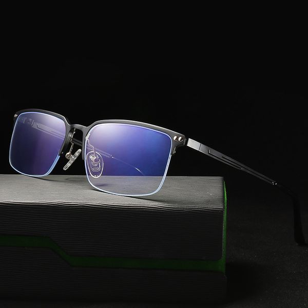 

fashion sunglasses frames vintage half rim glasses frame men aluminum anti blue light blocking man optical myopia eyeglasses eyewear oculos, Black
