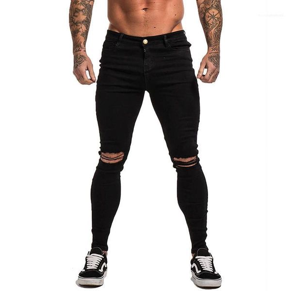 

pants casual teenagers apparel skinny mens jeans pants holes black color zipper fly elastic mens pencil, Blue