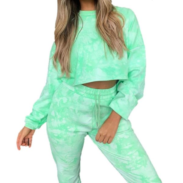 

2pcs women tie dye clothes crop high waist pants two piece set fashion tracksuit party active wear autumn yoga suit, White;red