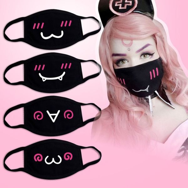 

classic expression smile breathable mouth face mask black kpop party kawaii face mouth muffle mask cotton anime