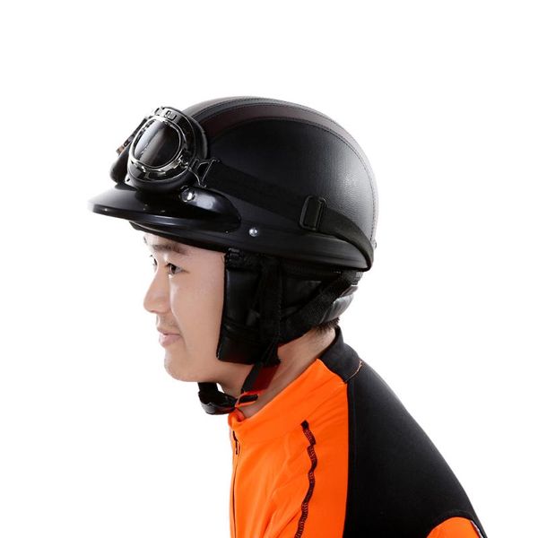 

pu leather motorcycle helmets bike bicycle helmets open half face with visor goggles for men and women professional moto helmet