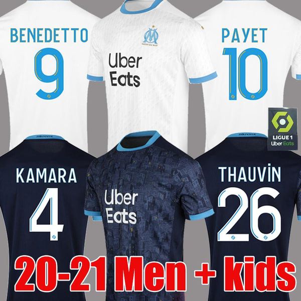 

20 21 olympique de marseille soccer jersey 2020 kamara om maillot 2021 payet benedetto football shirt thauvin gustavo men kids kit uniforms, Black;yellow